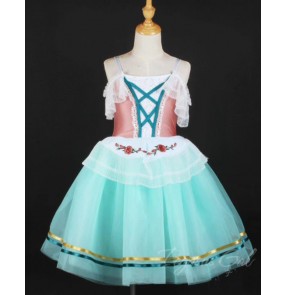 Girls ballet dance dresses Toddlers pink with blue flowers tutu skirts princess Birthday party dance leotard costumes